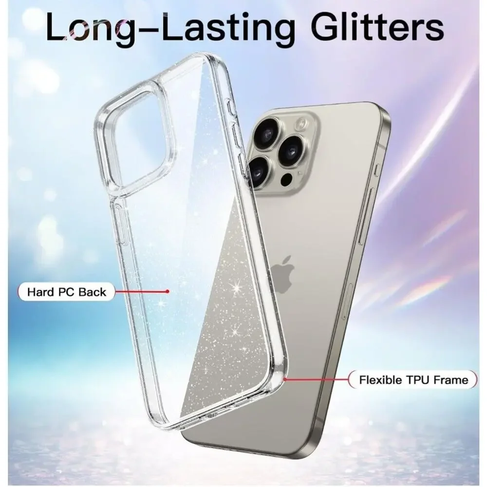 JETech Case for iPhone 15 Pro Max Shock-Absorption Bumper Cover HD Clear Glitter